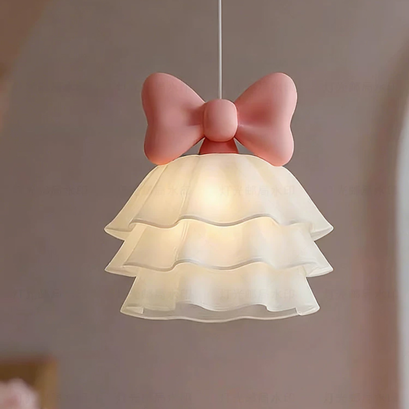 Baby Nursery Hot Air Balloon - ピンクのリボン子供部屋シャンデリアかわいい女の子の寝室のベッドサイドランプ LED ロマンチックな暖かいベビールームプリンセスルームシャンデリア