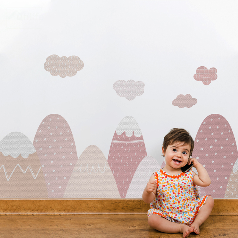 Baby Nursery Hot Air Balloon - 子供部屋用のピンクの山のウォールステッカー,ベビールーム用の暖かい流行の風船