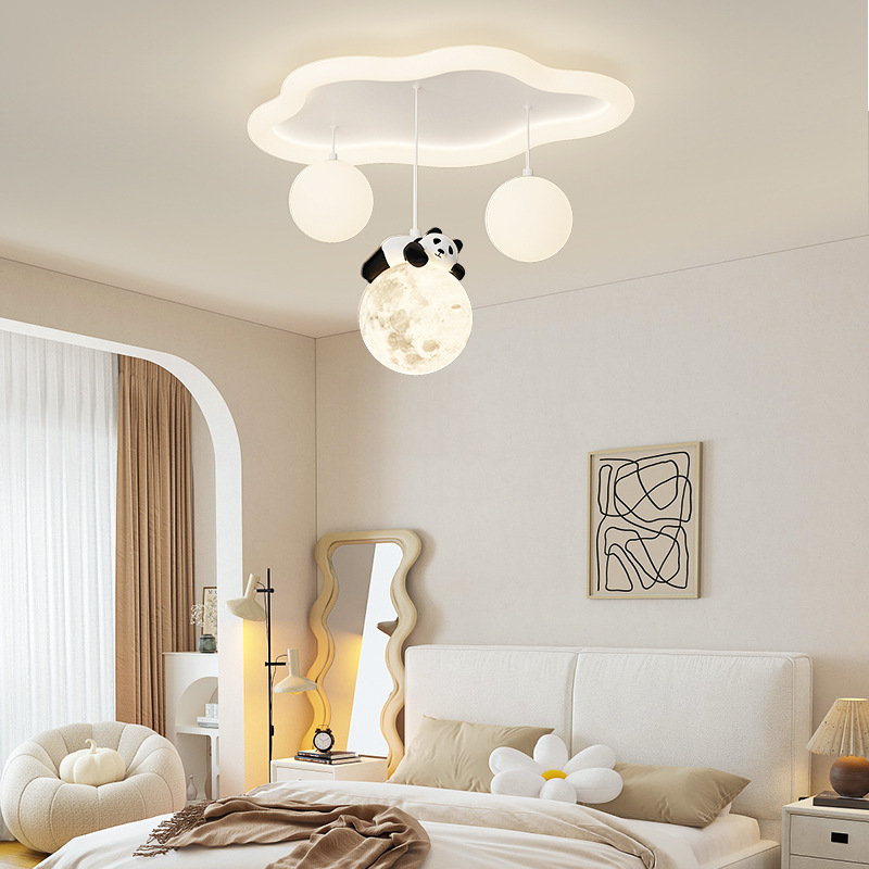 Baby Nursery Ceiling Light - 子供の部屋のためのクラウドパンダ天井ライト、バブルボールランプ、クリームスタイル、寝室、ベビールーム、保育園、男の子、女の子