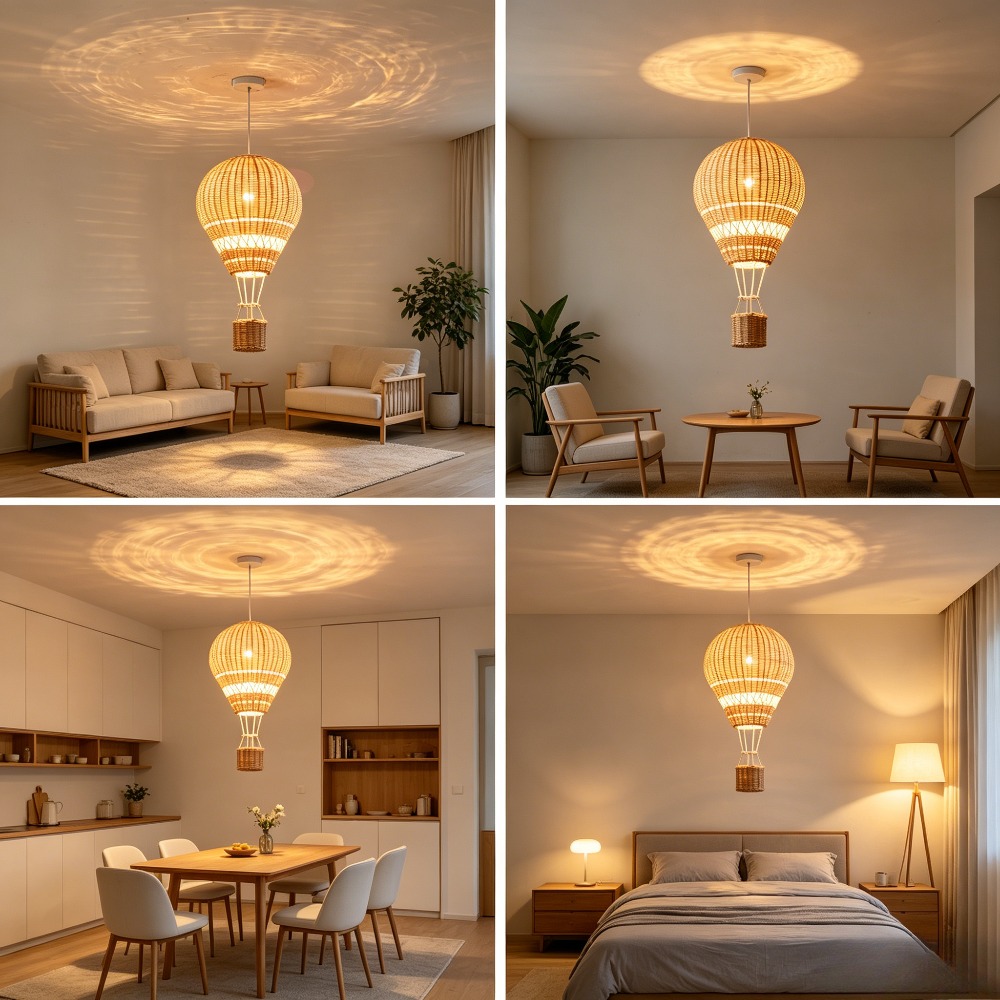 Baby Nursery Hot Air Balloon - 熱気球シャンデリア LED 子供部屋ランプ手作り籐工芸品ベビールーム保育園男の子女の子寝室ベッドサイドシャンデリア