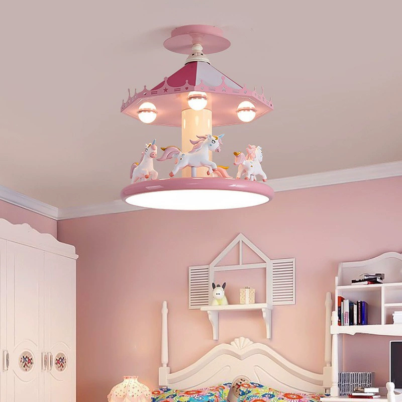 Baby Nursery Ceiling Light - プリンセスルーム女の子の寝室の天井照明ピンクカルーセルランプLEDロマンチックな暖かい保育園ベビールーム子供部屋天井ランプ
