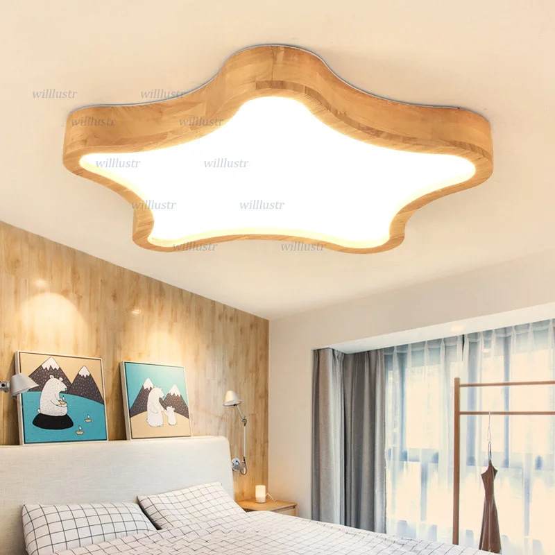 Baby Nursery Ceiling Light - モダンな LED シーリングランプミニマルなウッドライトホテルレストラン幼稚園保育園ベビールームクラウドフットスター木製照明