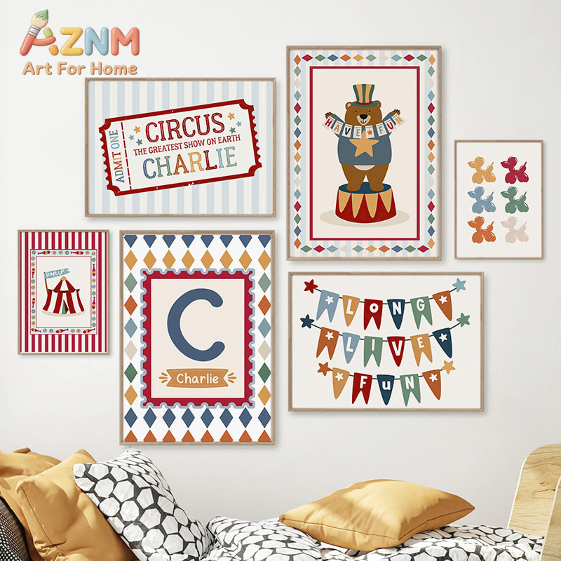 Baby Nursery Posters - サーカスベアマジシャン犬の名言保育園壁アートキャンバス絵画漫画ポスターとプリント寝室の写真ベビーキッズルーム装飾
