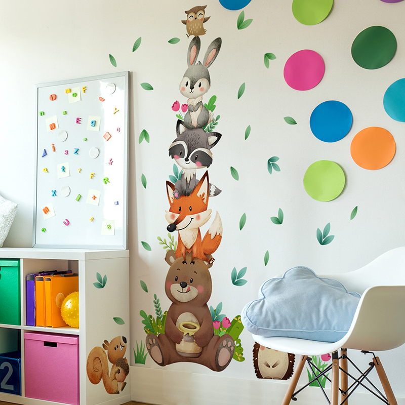 漫画の動物の積み重ねウォールステッカー DIY ビニール落ち - Baby Nursery Green のレビューと価格