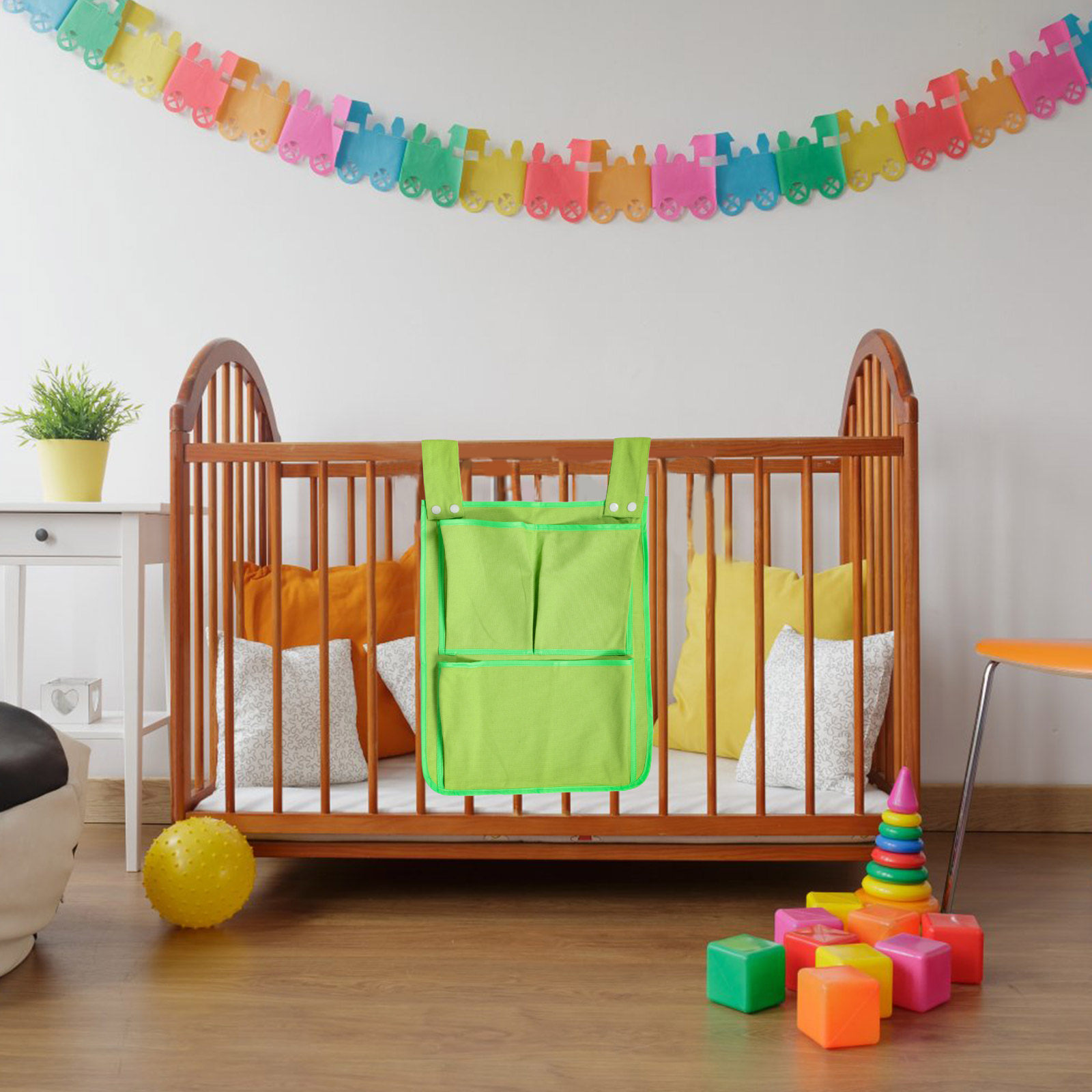 小型キャンバス製ベビーベッド吊り下げ収納バッグ多層オーガナイ - Baby Nursery Green のレビューと価格