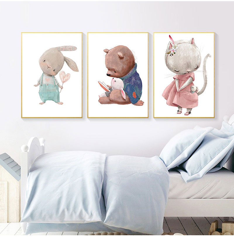 1PC フレームレス装飾アートプリント、クマウサギアートキャ - Baby Nursery Posters のレビューと価格