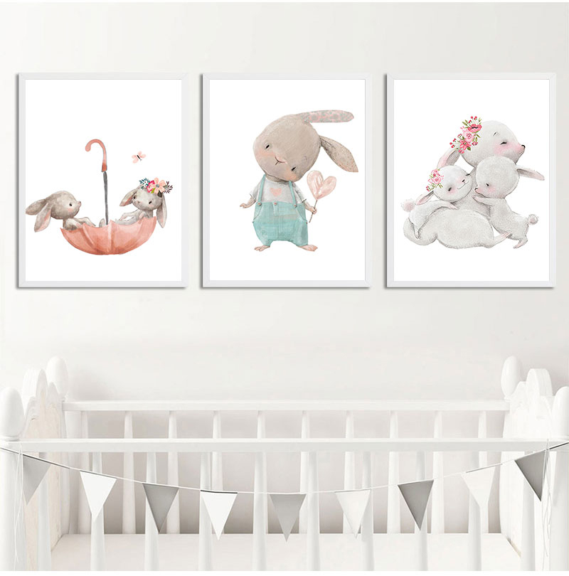 1PC フレームレス装飾アートプリント、クマウサギアートキャ - Baby Nursery Posters のレビューと価格
