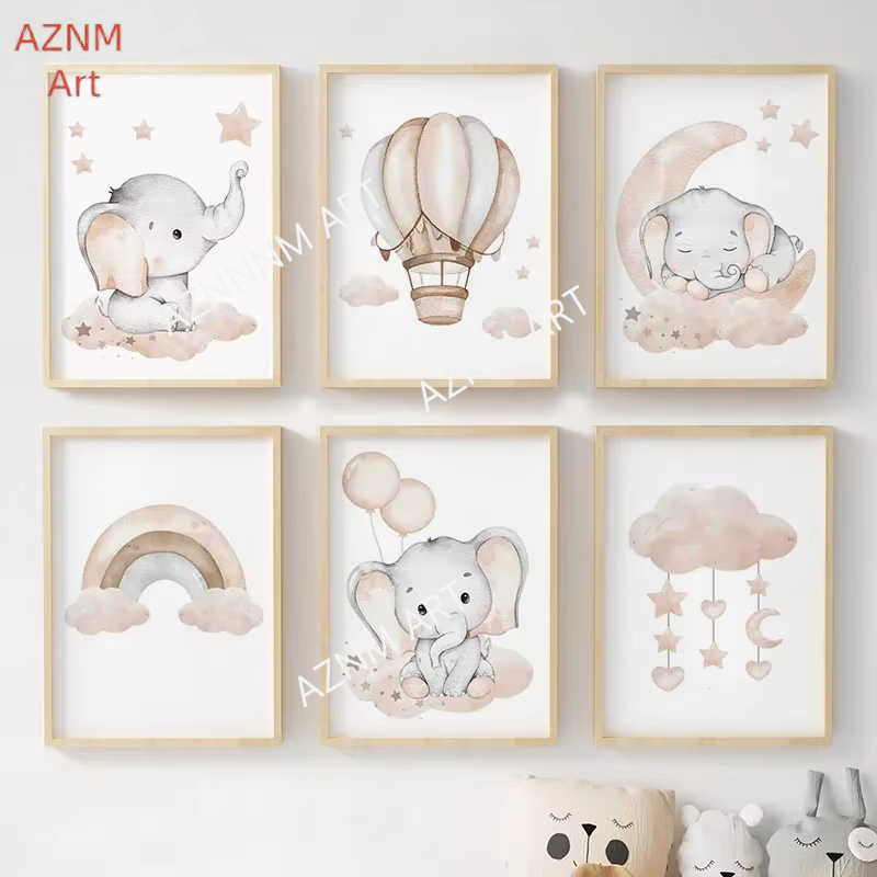 象バルーン虹月星雲スイングベビーキッズポスター壁アート保育園 - Baby Nursery Posters のレビューと価格