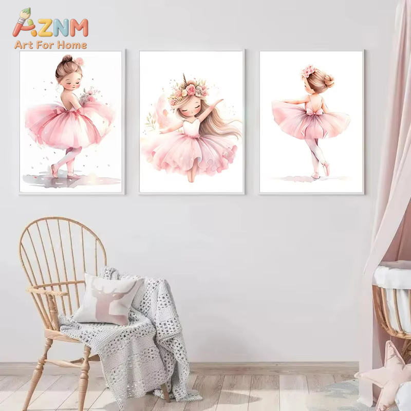 1PC、ピンクバレリーナガールユニコーン蝶ポスターキッズルー - Baby Nursery Pink のレビューと価格
