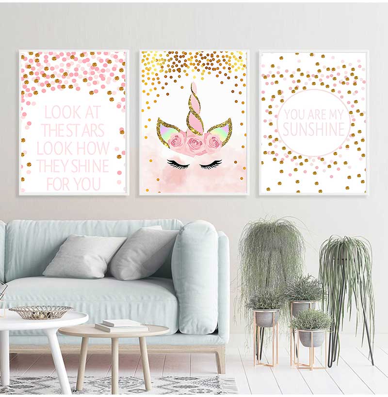 装飾絵画女の赤ちゃんの寝室の装飾ピンクユニコーン保育園引用ア - Baby Nursery Pink のレビューと価格