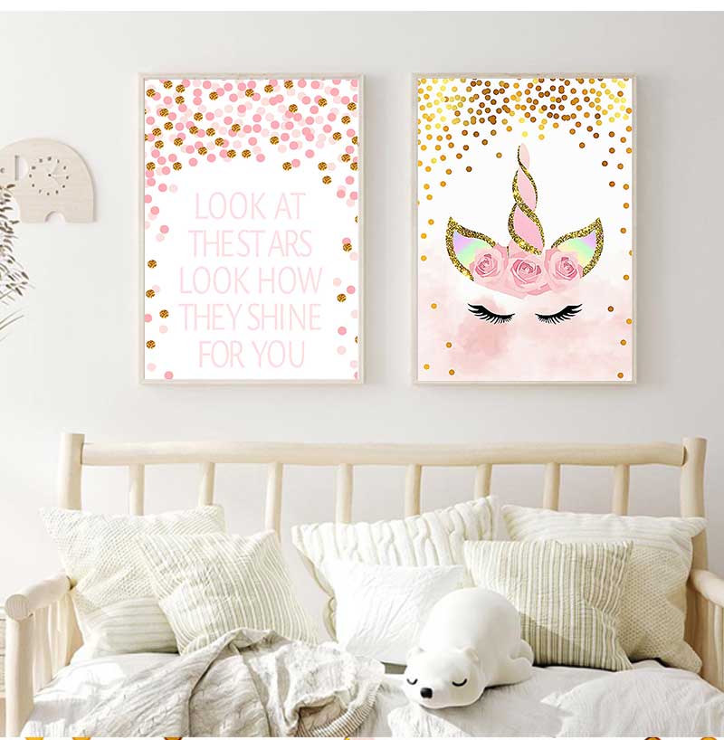 装飾絵画女の赤ちゃんの寝室の装飾ピンクユニコーン保育園引用ア - Baby Nursery Pink のレビューと価格