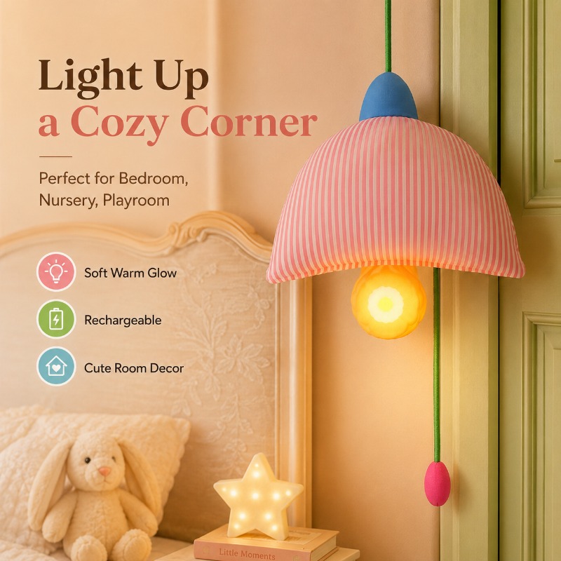 充電式吊り下げナイトライトファブリックシェードプルコードベッ - Baby Nursery Light Shade のレビューと価格