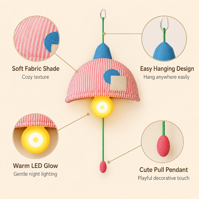 充電式吊り下げナイトライトファブリックシェードプルコードベッ - Baby Nursery Light Shade のレビューと価格