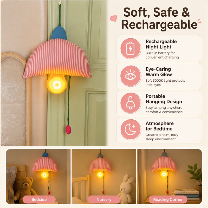 充電式吊り下げナイトライトファブリックシェードプルコードベッ - Baby Nursery Light Shade のレビューと価格