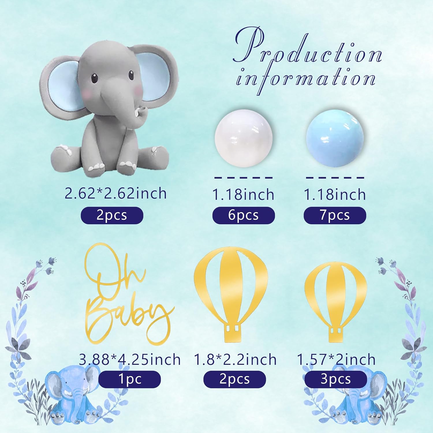 象のケーキデコレーション ベビーケーキトッパー 青白のパール - Baby Nursery Hot Air Balloon のレビューと価格