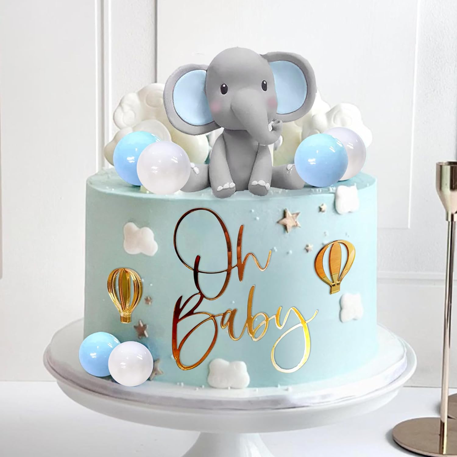 象のケーキデコレーション ベビーケーキトッパー 青白のパール - Baby Nursery Hot Air Balloon のレビューと価格