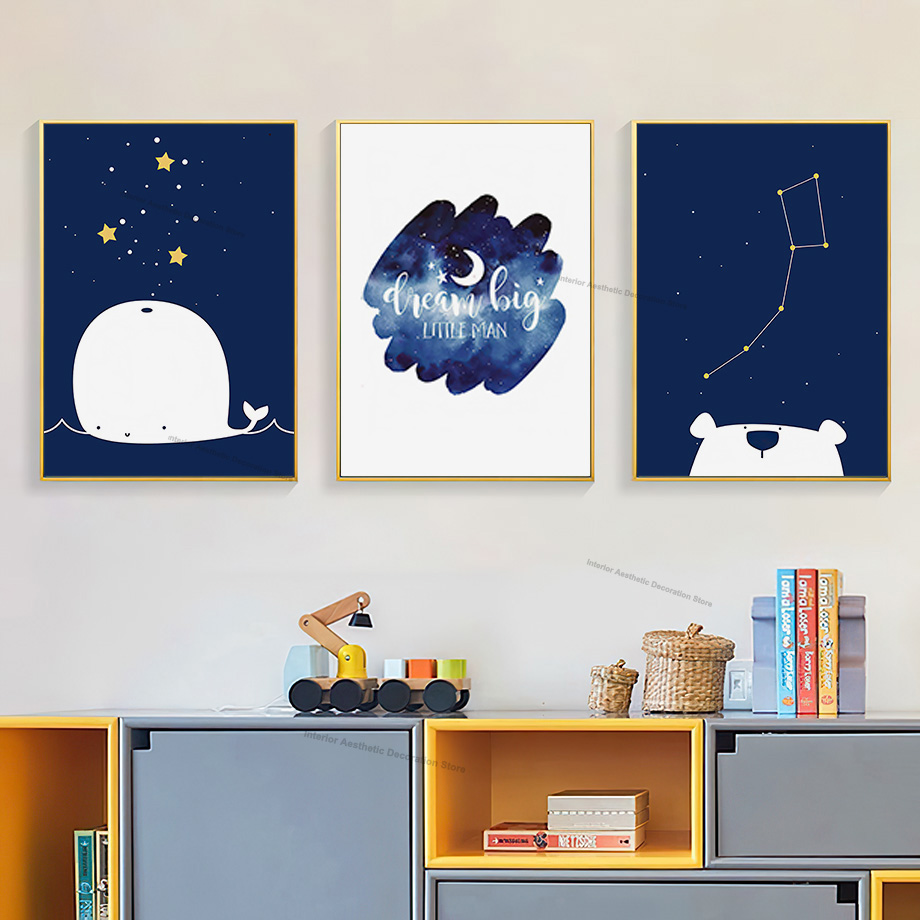 漫画熱気球ロケット月クマクジラ保育園壁アートキャンバス絵画ポ - Baby Nursery Hot Air Balloon のレビューと価格