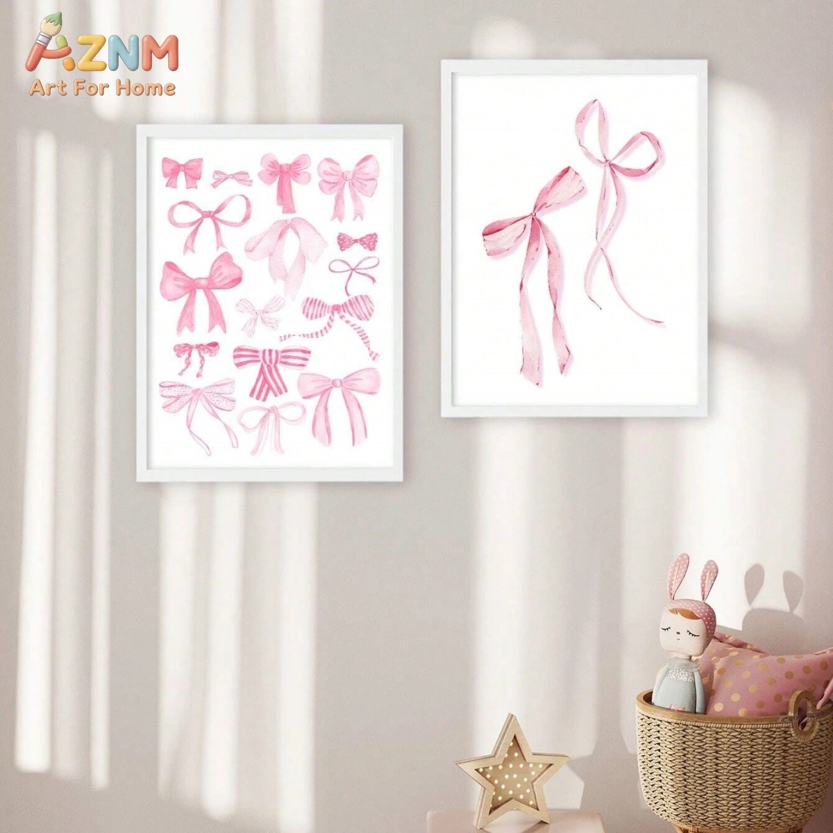 3 個ピンク水彩弓キャンバス壁アートセットかわいいコケットス - Baby Nursery Pink のレビューと価格