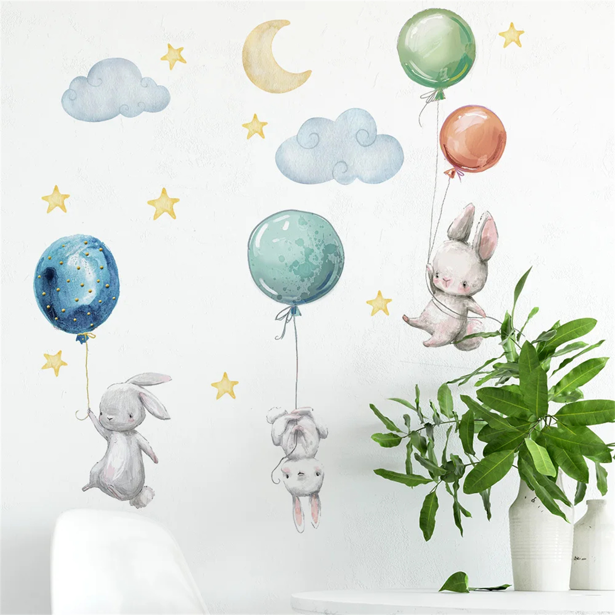 漫画熱気球動物クマウサギウォールステッカー子供部屋男の子部屋 - Baby Nursery Hot Air Balloon のレビューと価格