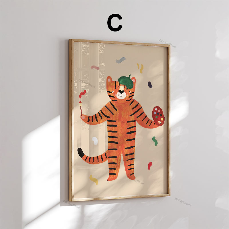 面白い漫画の動物の保育園用ウォールアートキャンバス絵画、クマ - Baby Nursery Posters のレビューと価格