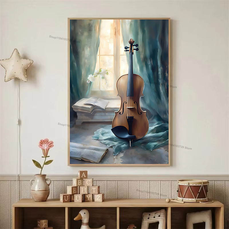 水彩バレエ少女靴チェロ保育園壁アートキャンバス絵画北欧ポスタ - Baby Nursery Posters のレビューと価格