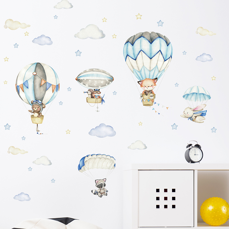 漫画かわいい動物熱気球ウォールステッカーキッズルームベビー保 - Baby Nursery Hot Air Balloon のレビューと価格