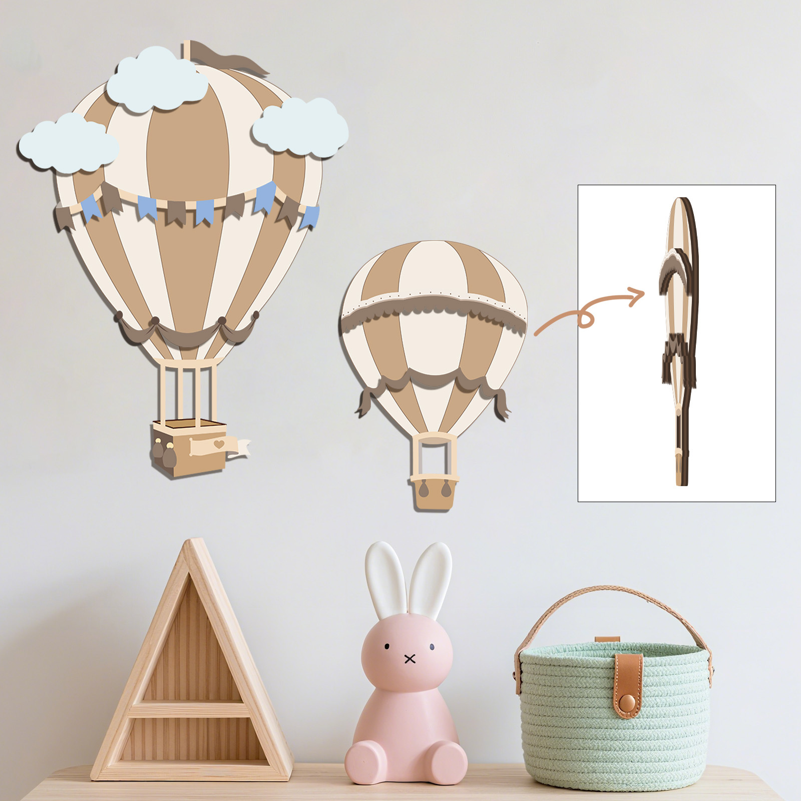 ニュートラルな熱気球木製壁飾り、3D木製壁飾り、ボヘミアン風 - Baby Nursery Hot Air Balloon のレビューと価格
