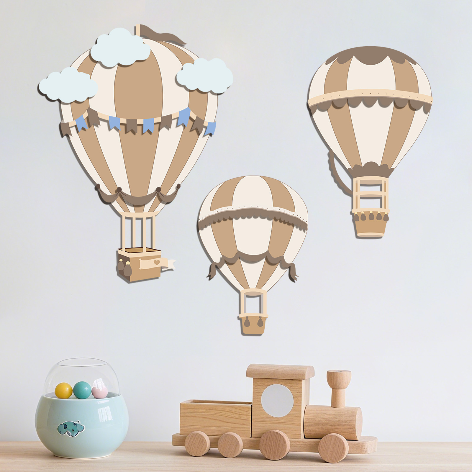 ニュートラルな熱気球木製壁飾り、3D木製壁飾り、ボヘミアン風 - Baby Nursery Hot Air Balloon のレビューと価格