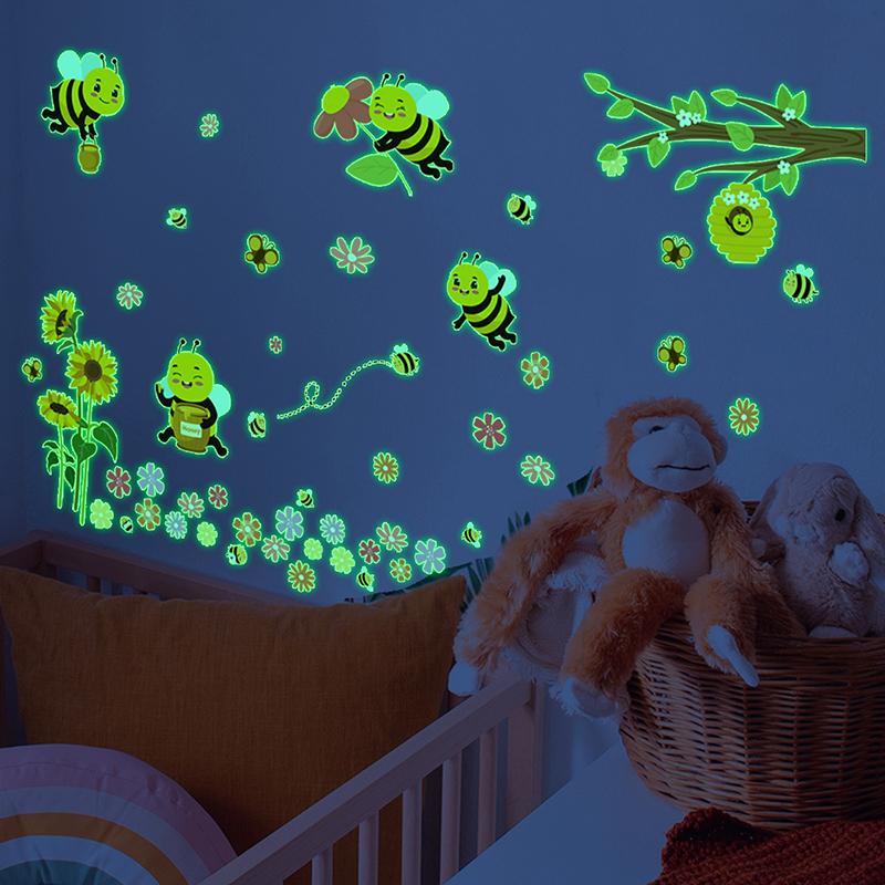 グリーン発光蜂の花ウォールステッカーDIY PVC暗闇で光る - Baby Nursery Green のレビューと価格