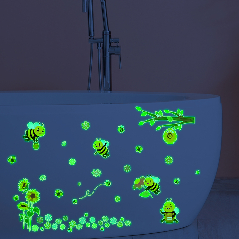 グリーン発光蜂の花ウォールステッカーDIY PVC暗闇で光る - Baby Nursery Green のレビューと価格