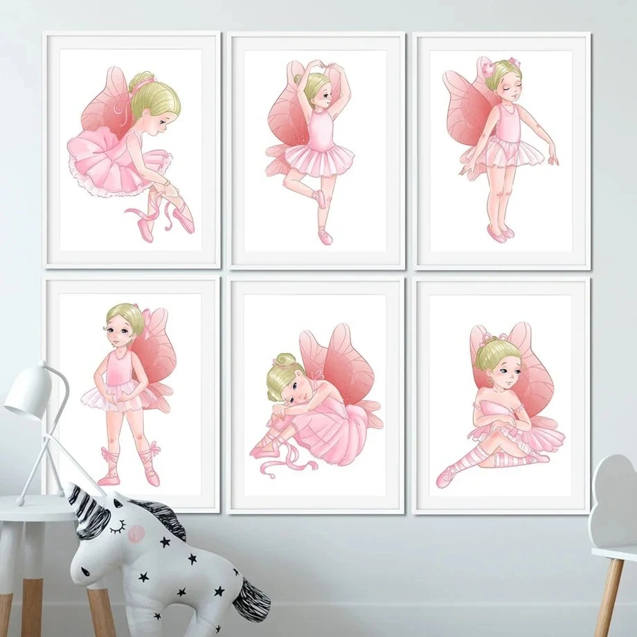 ピンクのバレエ少女バレリーナ保育園壁アートキャンバス絵画北欧 - Baby Nursery Pink のレビューと価格