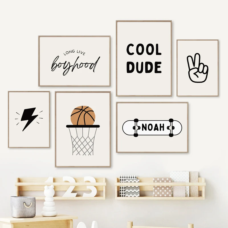 シンプルな少年バスケットボールスケートボードスポーツ子供ポス - Baby Nursery Posters のレビューと価格