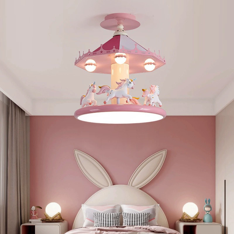 プリンセスルーム女の子の寝室の天井照明ピンクカルーセルランプ - Baby Nursery Ceiling Light のレビューと価格