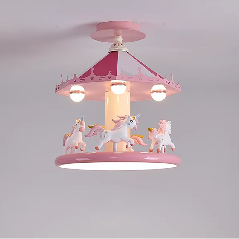 プリンセスルーム女の子の寝室の天井照明ピンクカルーセルランプ - Baby Nursery Ceiling Light のレビューと価格