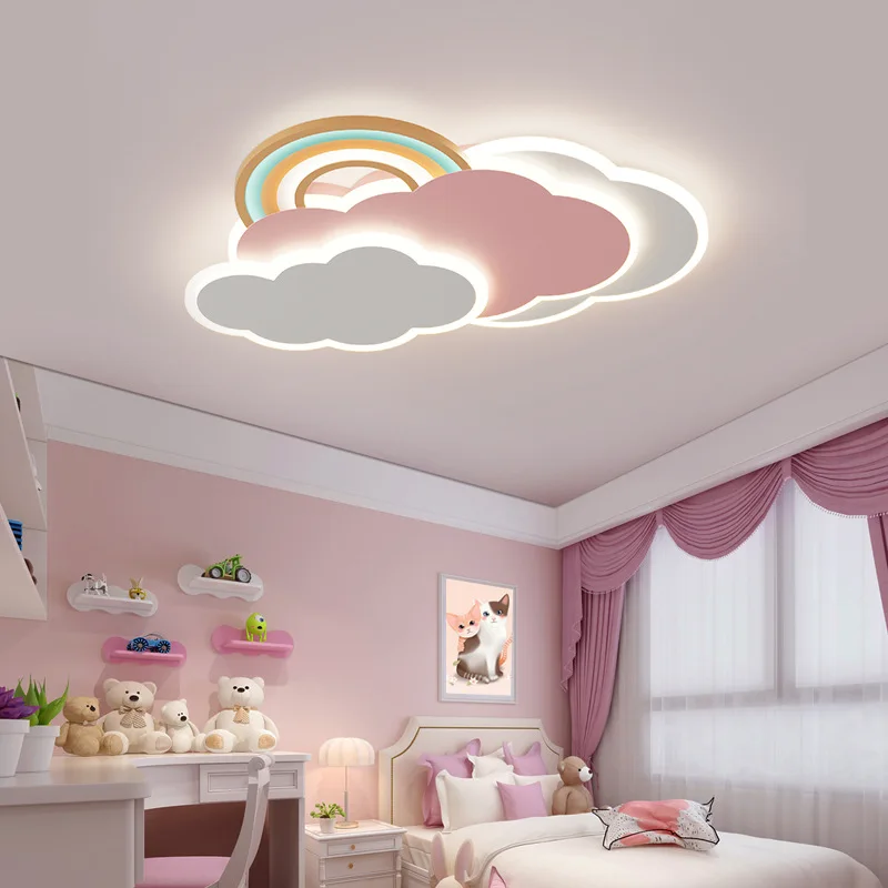 レインボークラウドシーリングライトピンク女の子の寝室ランプロ - Baby Nursery Ceiling Light のレビューと価格