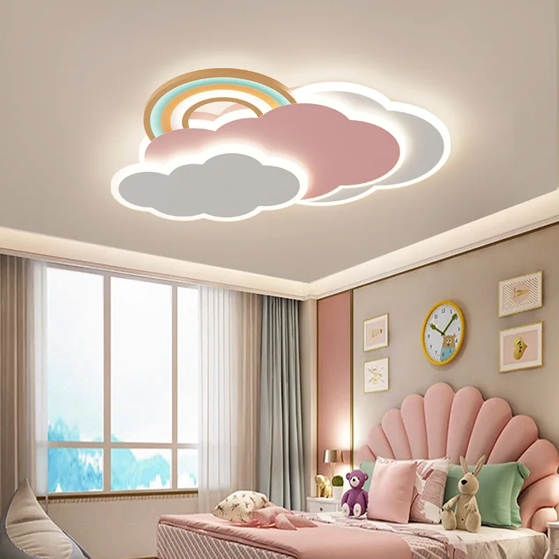 レインボークラウドシーリングライトピンク女の子の寝室ランプロ - Baby Nursery Ceiling Light のレビューと価格